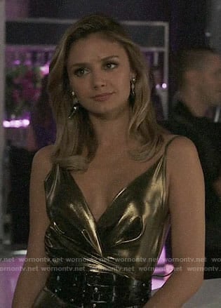 Megan's gold gown on The Arrangement