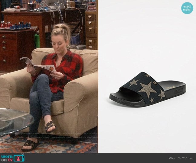 MICHAEL Michael Kors Sia Star Slides worn by Penny Hofstadter (Kaley Cuoco) on The Big Bang Theory