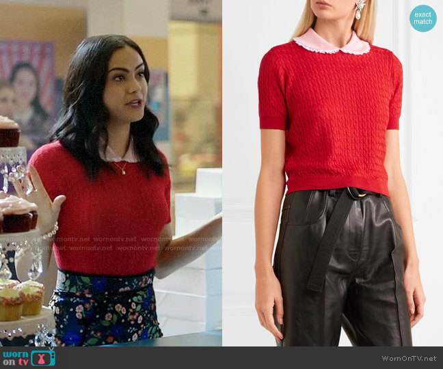 Miu Miu Lace-trimmed cable-knit cashmere and silk-blend sweater worn by Veronica Lodge (Camila Mendes) on Riverdale