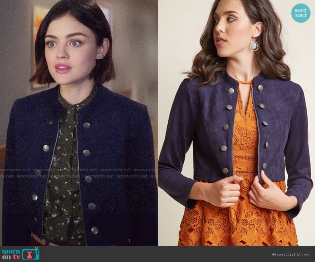 Modcloth Haute Hustle Faux-Suede Cropped Jacket worn by Stella Abbott (Lucy Hale) on Life Sentence