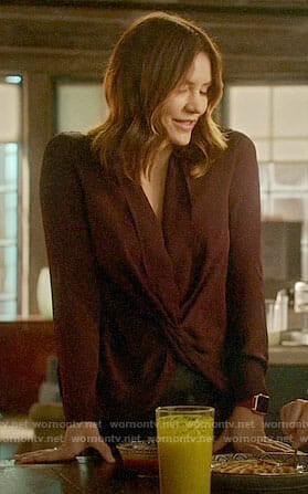 Paige's purple twist front blouse on Scorpion