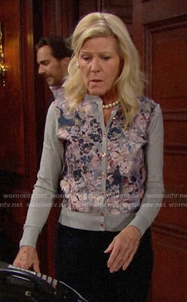 Pam’s grey floral cardigan on The Bold and the Beautiful