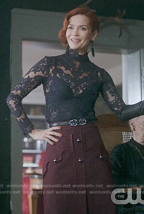 Penelope's burgundy button front skirt on Riverdale