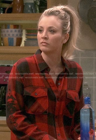 Penny's red checked shirt with embroidery on The Big Bang Theory
