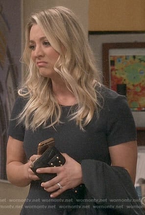 Penny’s navy short sleeved dress on The Big Bang Theory