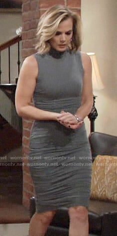 Phyllis’s grey ruched turtleneck dress on The Young and the Restless