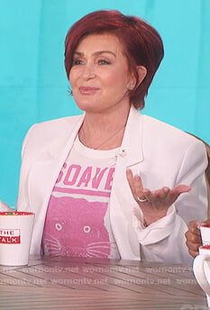 Sharon’s white and pink panther print t-shirt on The Talk