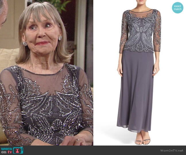 Pisarro Nights Embellished Mesh Gown worn by Dina Mergeron (Marla Adams) on The Young and the Restless