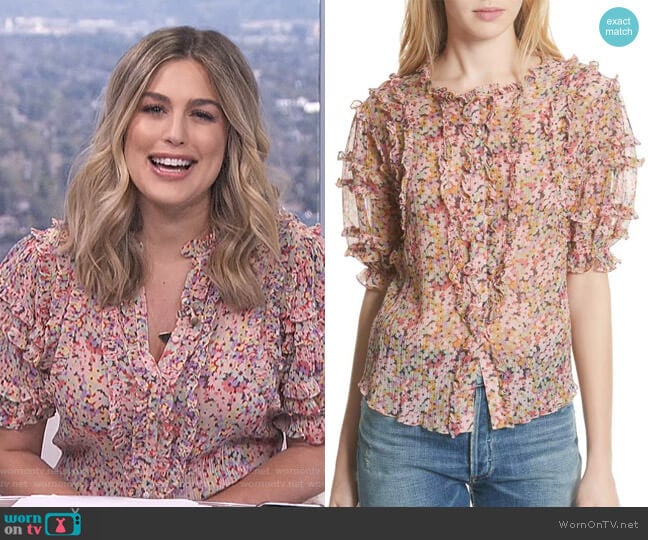 'Margo' Ruffle Floral Top by Rebecca Taylor worn by Carissa Loethen Culiner on E! News