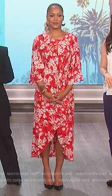 Eve’s red floral print dress on The Talk