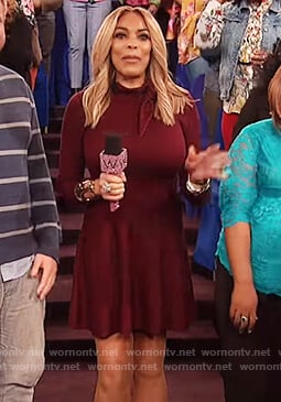 Wendy’s red long sleeve tie neck dress on The Wendy Williams Show