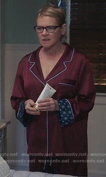 Joan’s red pin stripe pajamas on Life in Pieces