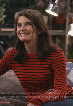 Leslie’s red striped long sleeve top on Living Biblically