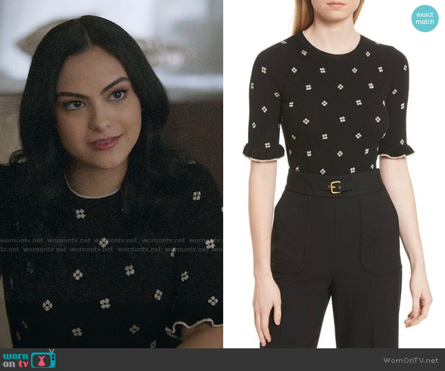 RED Valentino Flower Intarsia Knit Top worn by Veronica Lodge (Camila Mendes) on Riverdale