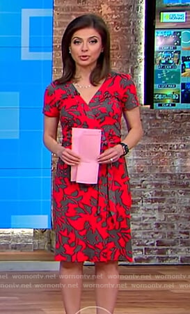 Bianna's red floral print wrap dress on CBS This Morning