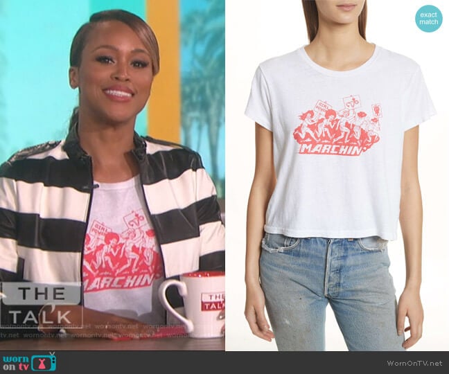 Nixon Striped Leather Jacket by Alice + Olivia worn by Eve on The Talk