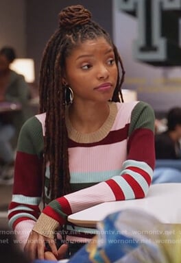 Skylar’s multicolored striped sweater on Grown-ish