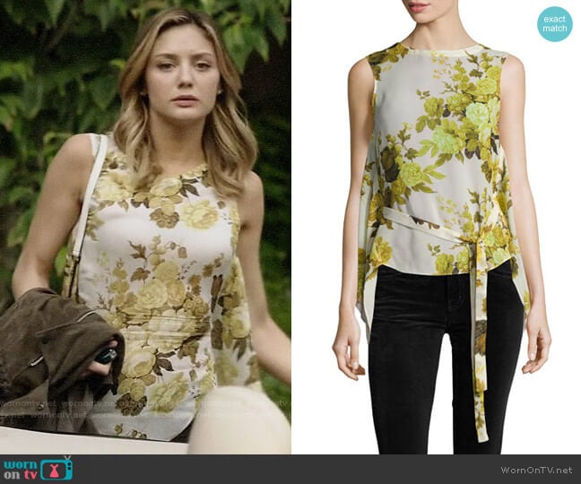 Robert Rodriguez Sleeveless Floral Top W/ Back Drape worn by Megan Morrison (Christine Evangelista) on The Arrangement