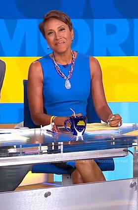 Robin’s blue and black colorblock dress on Good Morning America