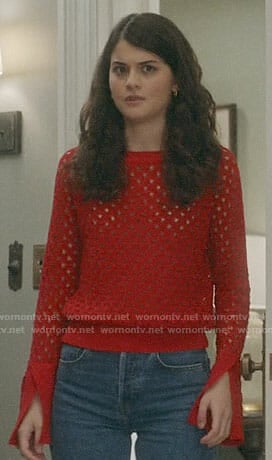 Sabrina’s red eyelet sweater on The Mick