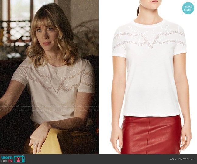 Sandro Lilou Lace-Inset Tee worn by Melissa Shart (January Jones) on Last Man On Earth