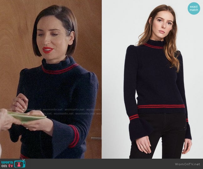 Sandro Sweater with Frilled Neck worn by Jennifer Short (Zoe Lister-Jones) on Life in Pieces