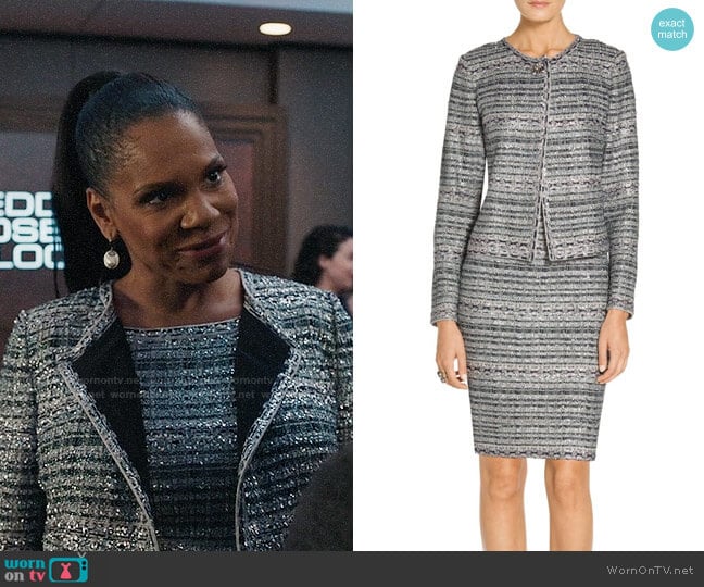 WornOnTV: Liz’s silver tweed jacket and dress on The Good Fight | Audra ...