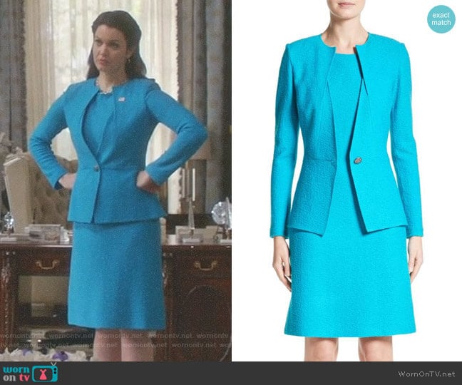 'Clair' Knit A-Line Dress and Peplum Jacket by St. John Colleciton worn by Mellie Grant (Bellamy Young) on Scandal