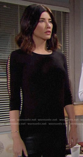 Steffy’s black top with cutouts sleeves on The Bold and the Beautiful