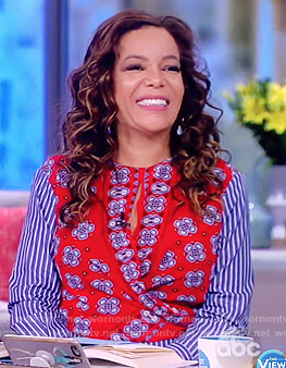 Sunny's blue and red mixed print dress on The View