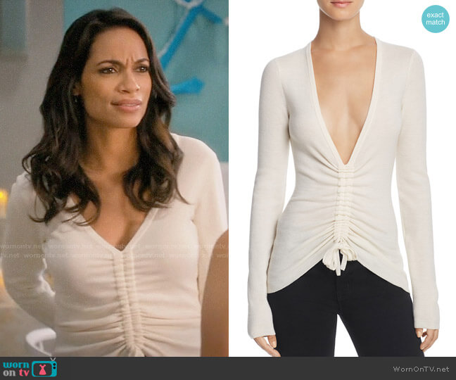 T by Alexander Wang Ruched Wool Top worn by Jane Ramos (Rosario Dawson) on Jane the Virgin