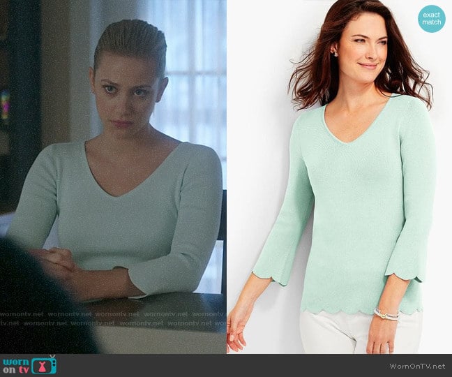 Talbots Scallop-Hem V-Neck Sweater worn by Betty Cooper (Lili Reinhart) on Riverdale