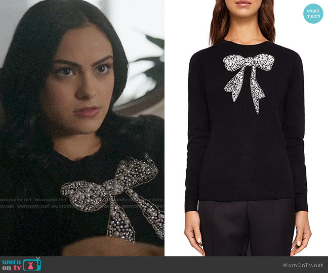 Ted Baker Bowsi Bow Embellished Sweater worn by Veronica Lodge (Camila Mendes) on Riverdale