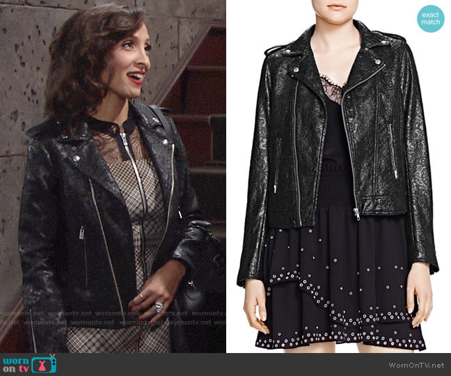 The Kooples Waxed Lace Moto Jacket worn by Lily Winters (Christel Khalil) on The Young and the Restless