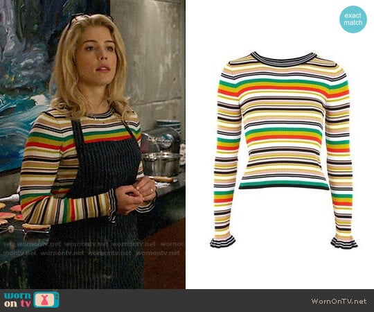 Topshop Hyper Stripe Sweater worn by Felicity Smoak (Emily Bett Rickards) on Arrow