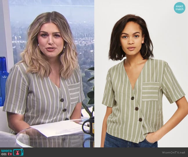 Striped Linen Shirt by Topshop worn by Carissa Loethen Culiner on E! News