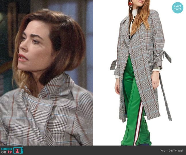 Topshop Check Belted Coat worn by Victoria Newman (Amelia Heinle) on The Young and the Restless