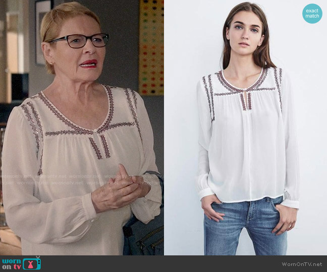 Velvet by Graham & Spencer Julia Top worn by Joan Short (Dianne Wiest) on Life in Pieces