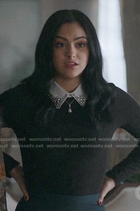 Veronica's black top with embellished collar on Riverdale