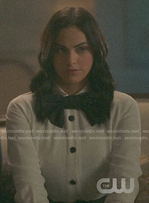 Veronica’s white shirt with black bow tie on Riverdale