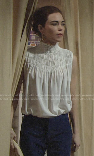 Victoria’s white smocked neck top on The Young and the Restless