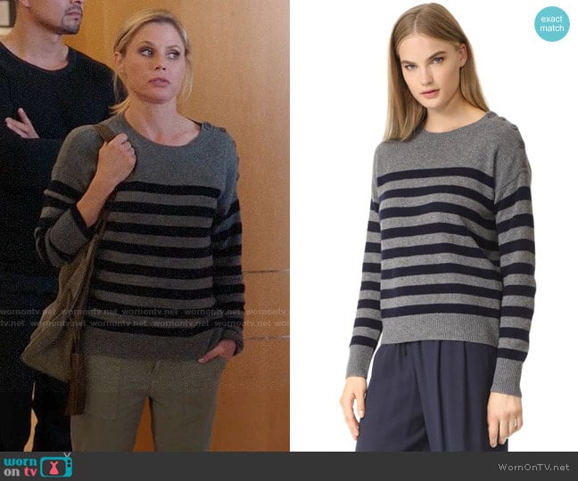 Vince Button Shoulder Stripe Cashmere Sweater worn by Claire Dunphy (Julie Bowen) on Modern Family