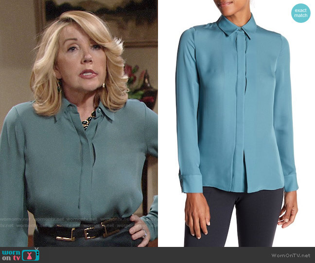 Vince Hi Lo Silk Blouse worn by Nikki Reed Newman (Melody Thomas-Scott) on The Young and the Restless