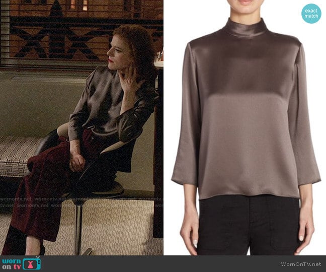 Vince Mock Neck Silk Blouse in Oil worn by Maia Rindell (Rose Leslie) on The Good Fight