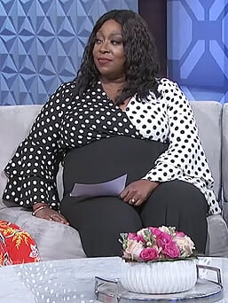 Loni's colorblock polka dot print jumpsuit on The Real