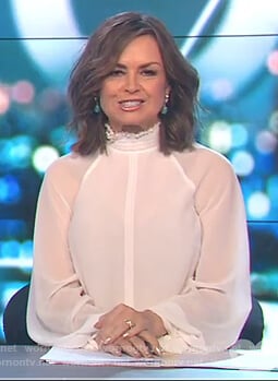 Lisa's white tie cuff blouse on The Project