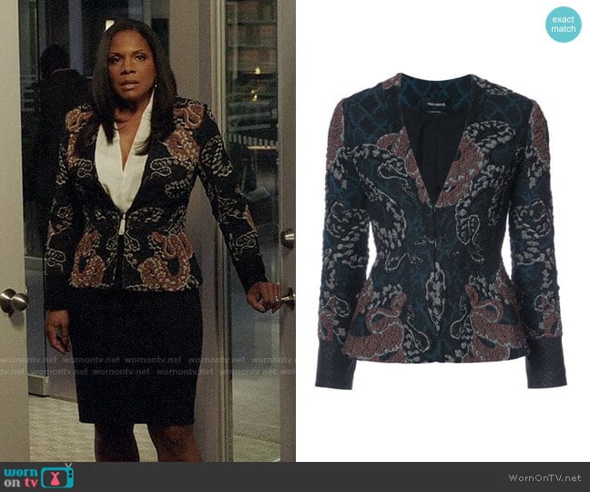 Yigal Azrouel Serpent Jacquard Jacket worn by Liz Reddick-Lawrence (Audra McDonald) on The Good Fight