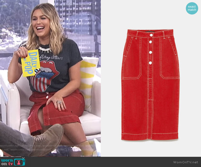Skirt with Contrasting Topstitching by Zara worn by Carissa Loethen Culiner on E! News
