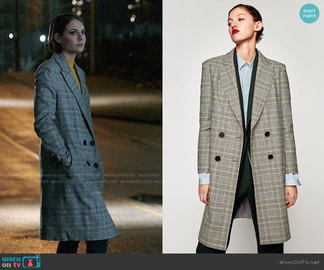 Zara Checked Coat worn by Thea Queen (Willa Holland) on Arrow