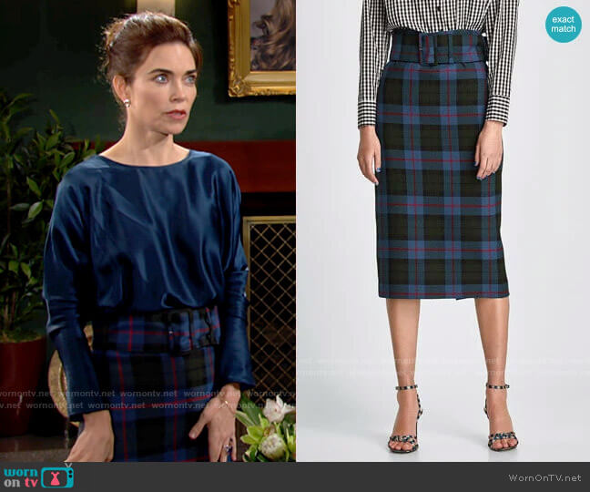 Zara Checked Skirt worn by Victoria Newman (Amelia Heinle) on The Young & the Restless